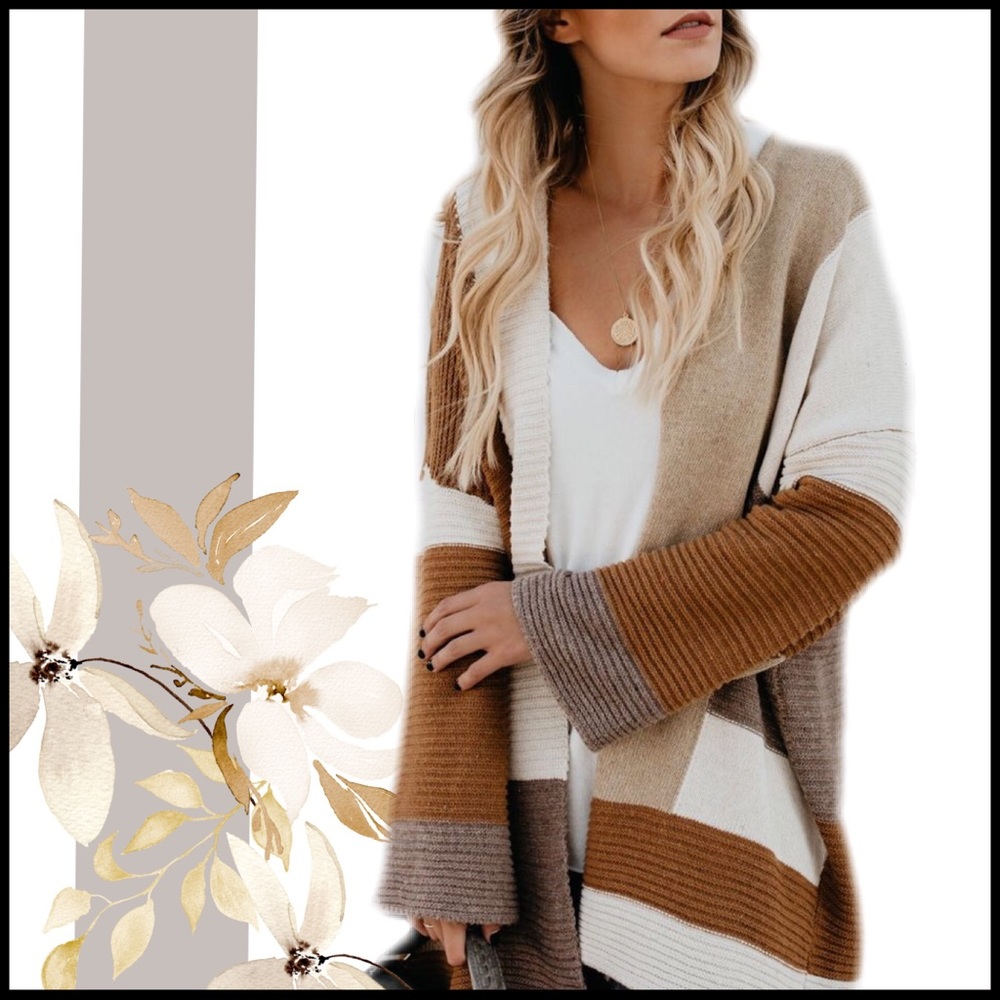 Creamy Colorblock Cardigan - Picture 1 of 8